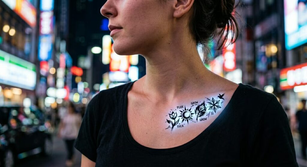 The Electric Flux_ A Luminous Trash Polka Tattoo of Growth and Change