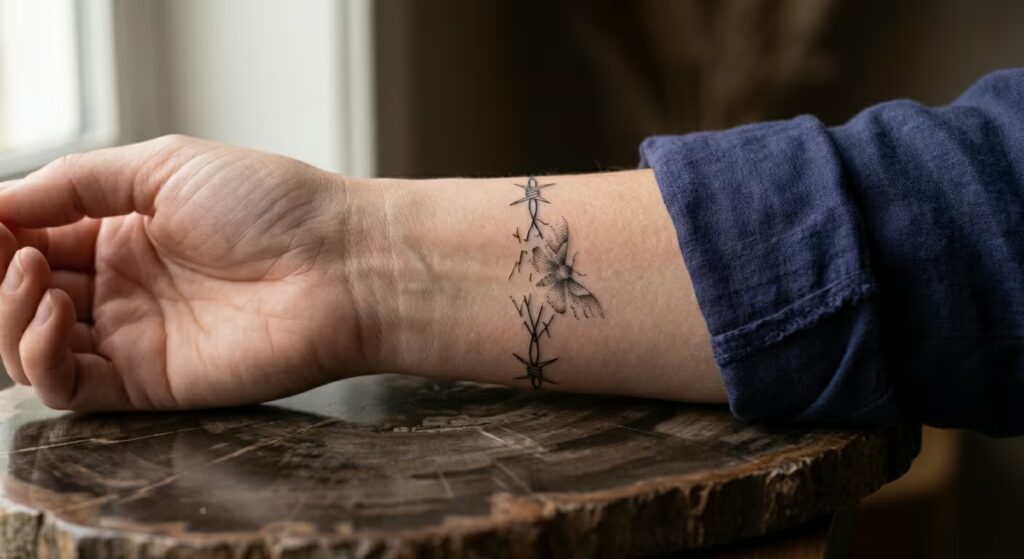 The Enchanted Fracture_ Tiny Fine-Line Trash Polka Bracelet Tattoo Ideas