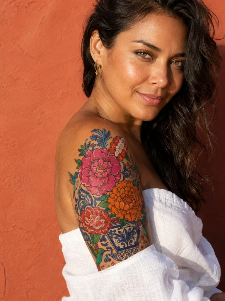 The Folk-Art Fiesta Upper Arm Sleeve Tattoo