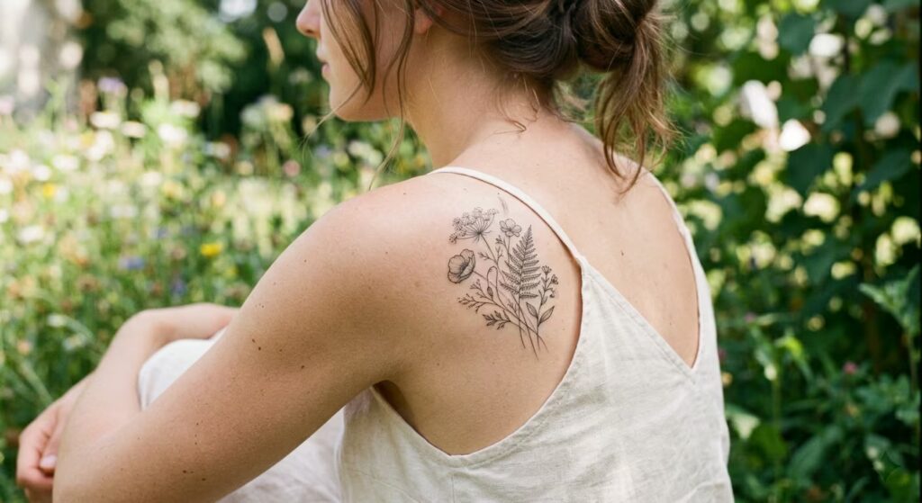 The Gossamer Wildflower Shoulder Feminine Tattoo