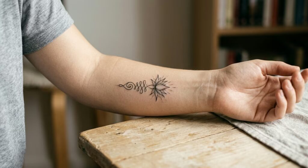 The Solar Flare Unalome Lotus Tattoo_ A Spiritual and Artistic Design