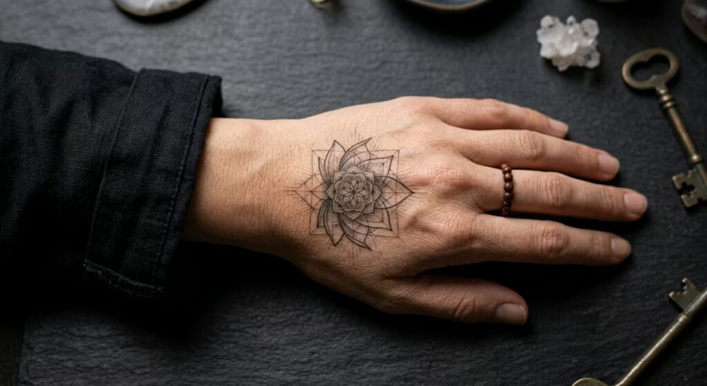 The Triumphant Silent Pulse_ A Unique Lotus Tattoo that Feels Spiritual and Artistic