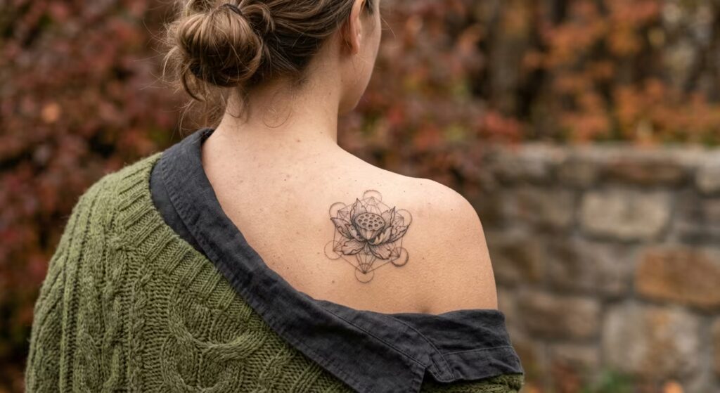 The Weathered Grace of an Autumnal Decay Lotus Tattoo that Feels Spiritual and Artistic