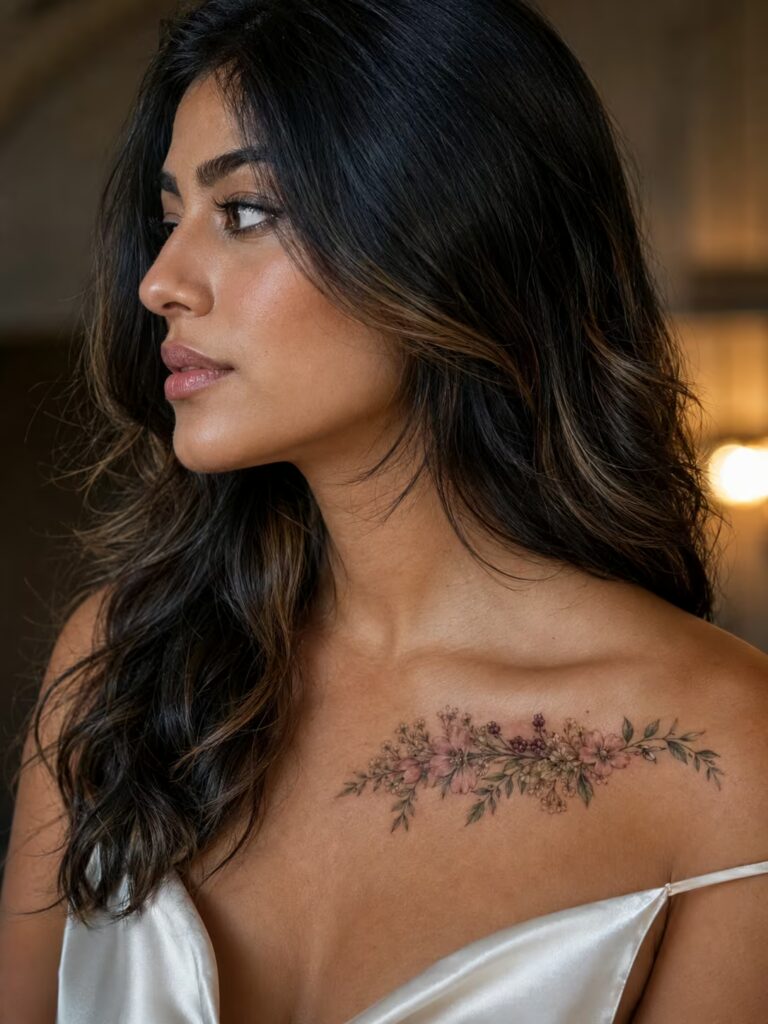 The Wild Rose Collarbone Tattoo
