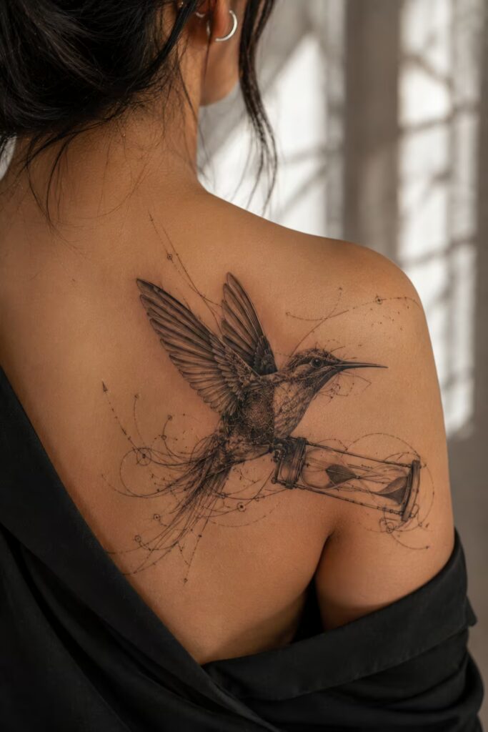 Chrono Flight Geometric Timekeeper Hummingbird Tattoo