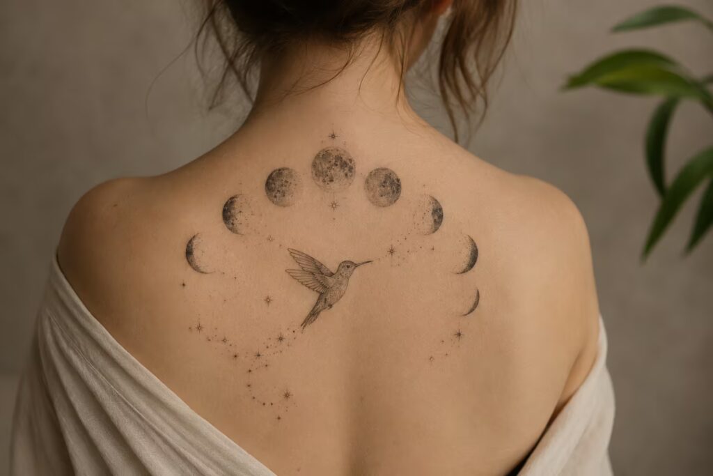 Cosmic Bloom Hummingbird Tattoo
