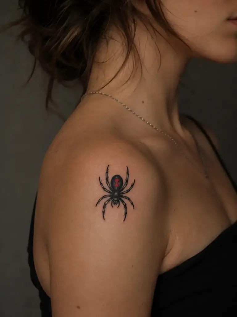 Black Widow Shoulder Spider Tattoo