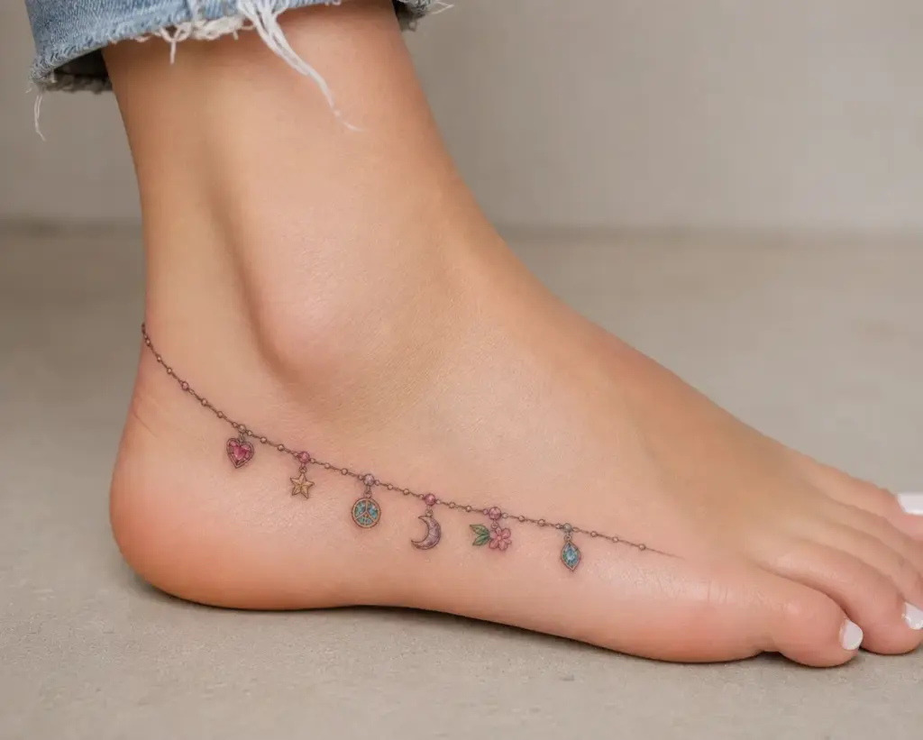 Charm Anklet Side Foot Tattoo