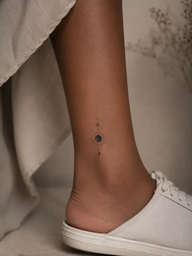 Fine Line Eclipse Ankle Tattoo