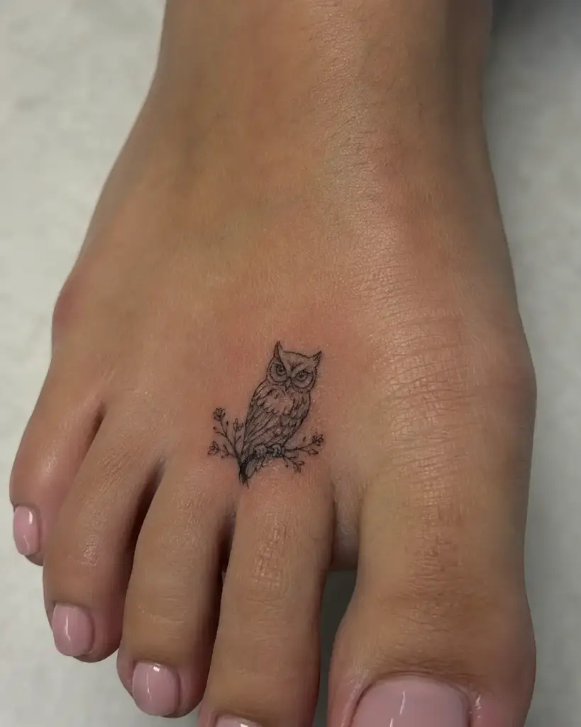 Fine Line Owl Foot Tattoo ideas