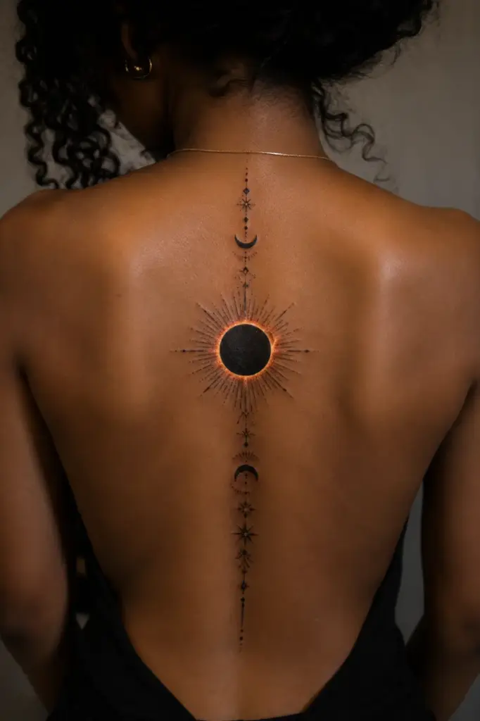 Fire Corona Spine Tattoo