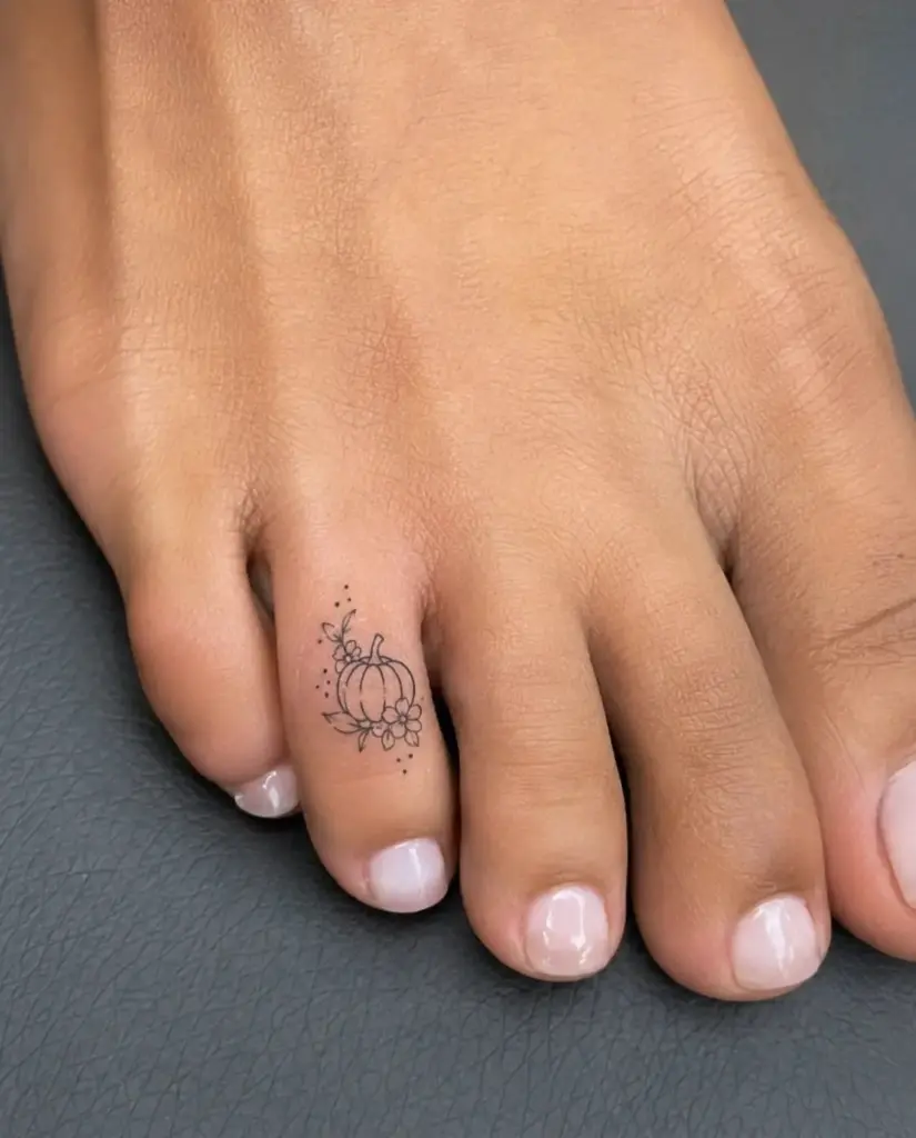 Floral Pumpkin Toe Tattoo