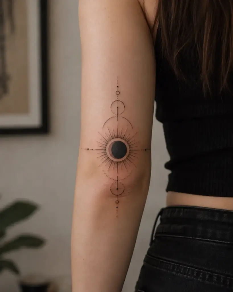 Geometric Eclipse Forearm Tattoo