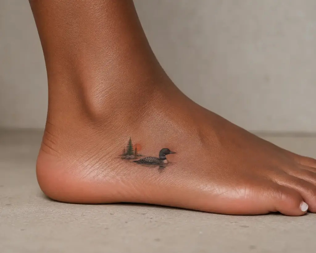 Lakeside Loon Side Foot Tattoo