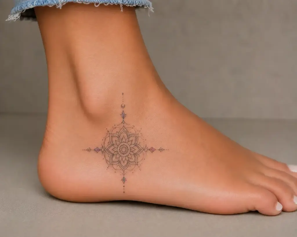 Lotus Mandala Side Foot Tattoo