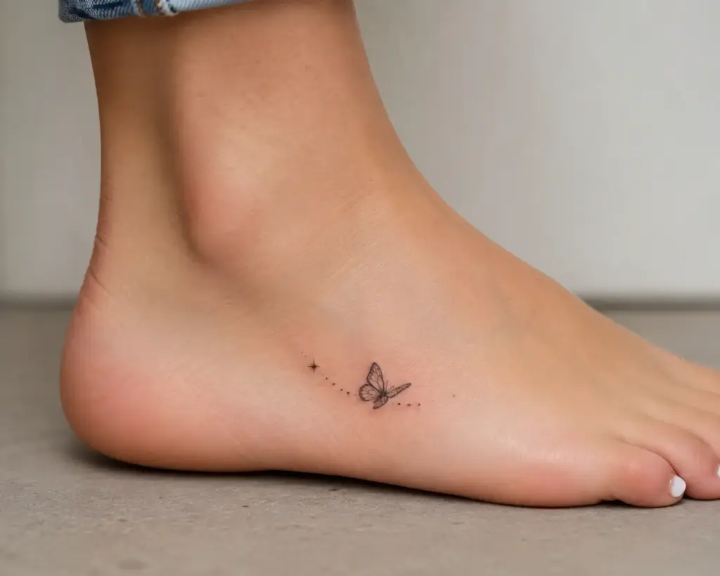 Minimalist Butterfly Side Foot Tattoo
