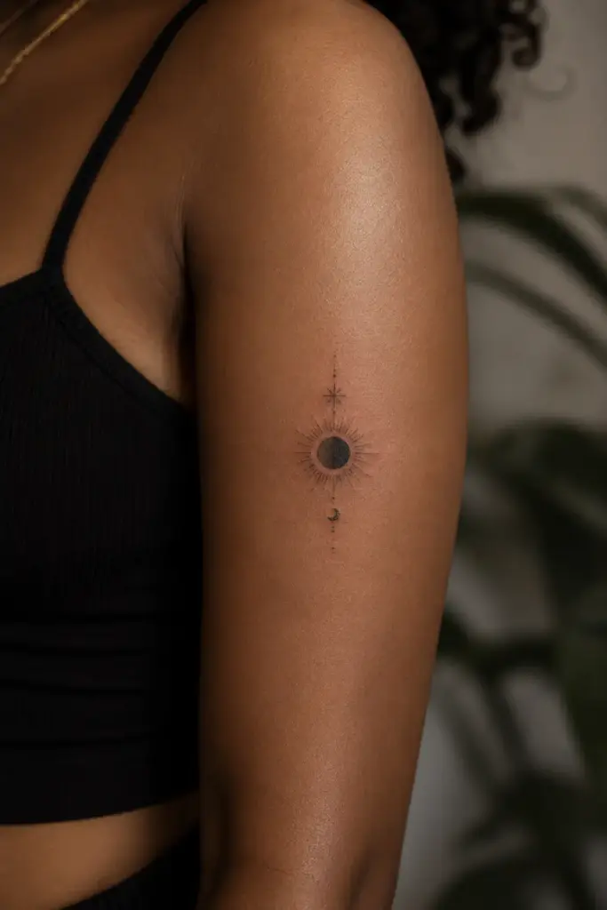 Minimalist Eclipse Upper Arm Tattoo
