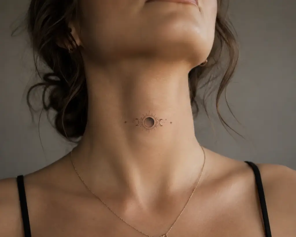 Moon Phase Eclipse Throat Tattoo