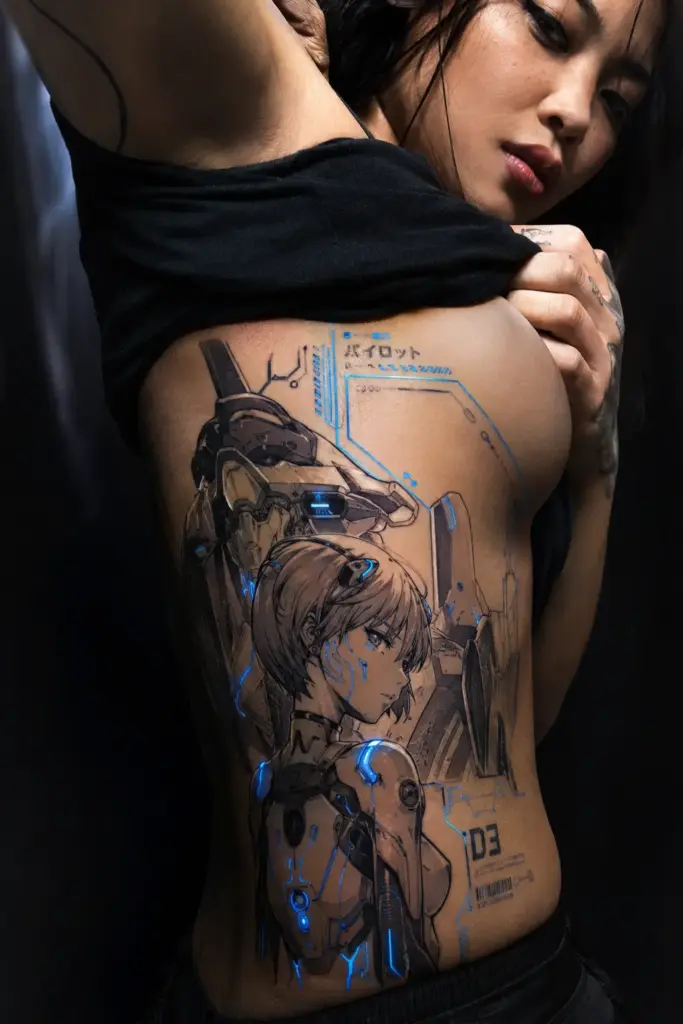 Neon Mecha Pilot Rib Tattoo