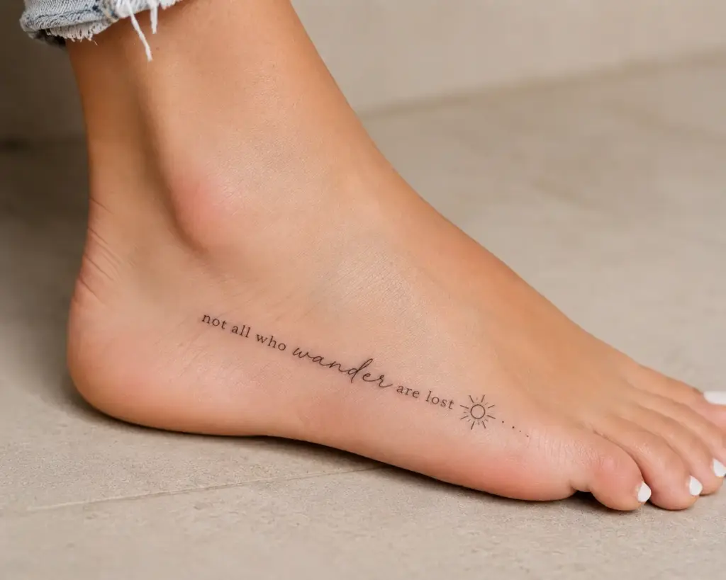 Not All Who Wander Side Foot Tattoo