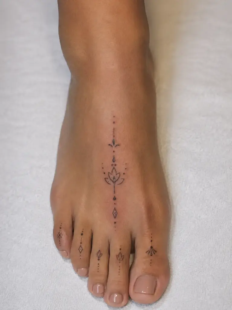 Ornamental Lotus Foot Tattoo