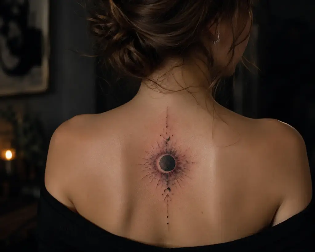 Radiant Corona Upper Back Tattoo