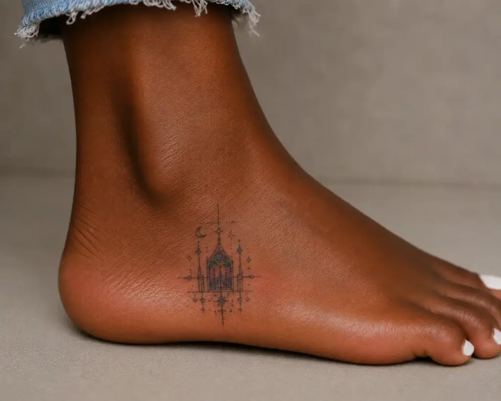 Stained Glass Cathedral Side Foot Tattoo