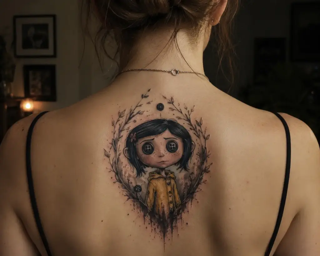 The Button-Eyed Coraline Back Tattoo