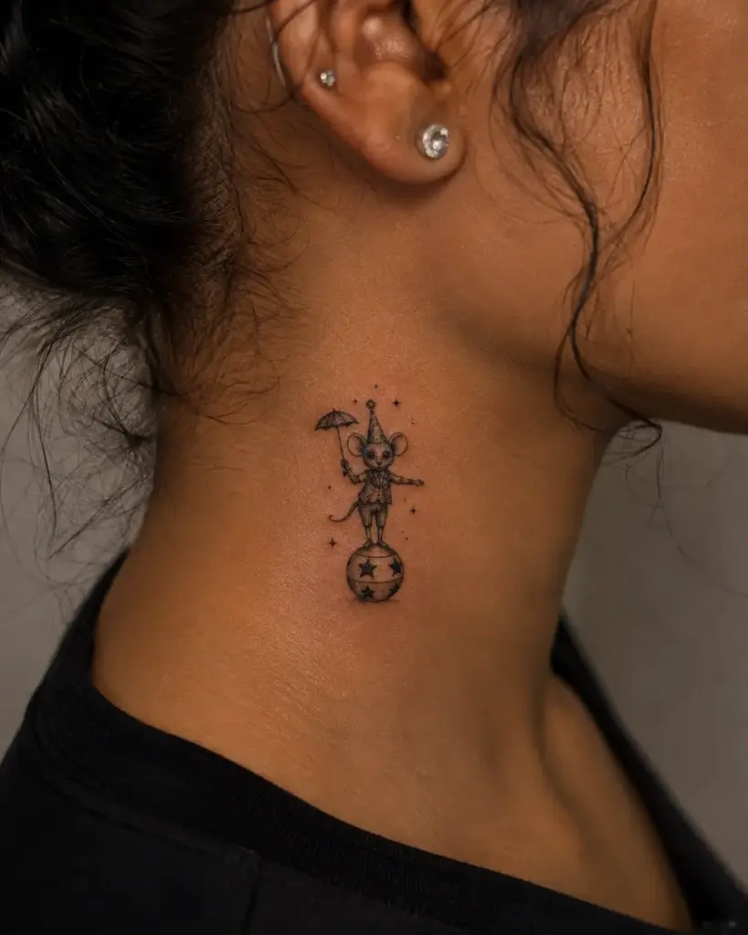 The Circus Mouse Neck Tattoo
