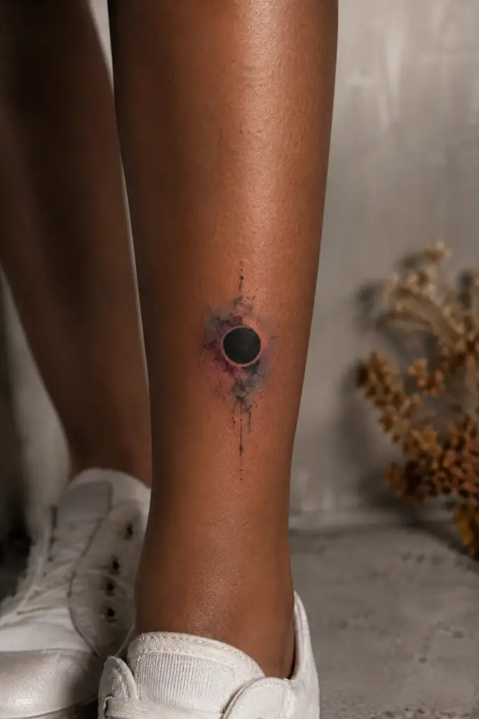 Watercolor Eclipse Lower Leg Tattoo