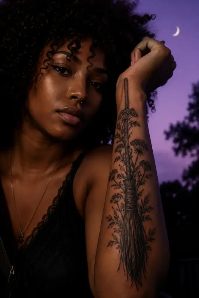 Hemlock Broomstick Forearm Tattoo