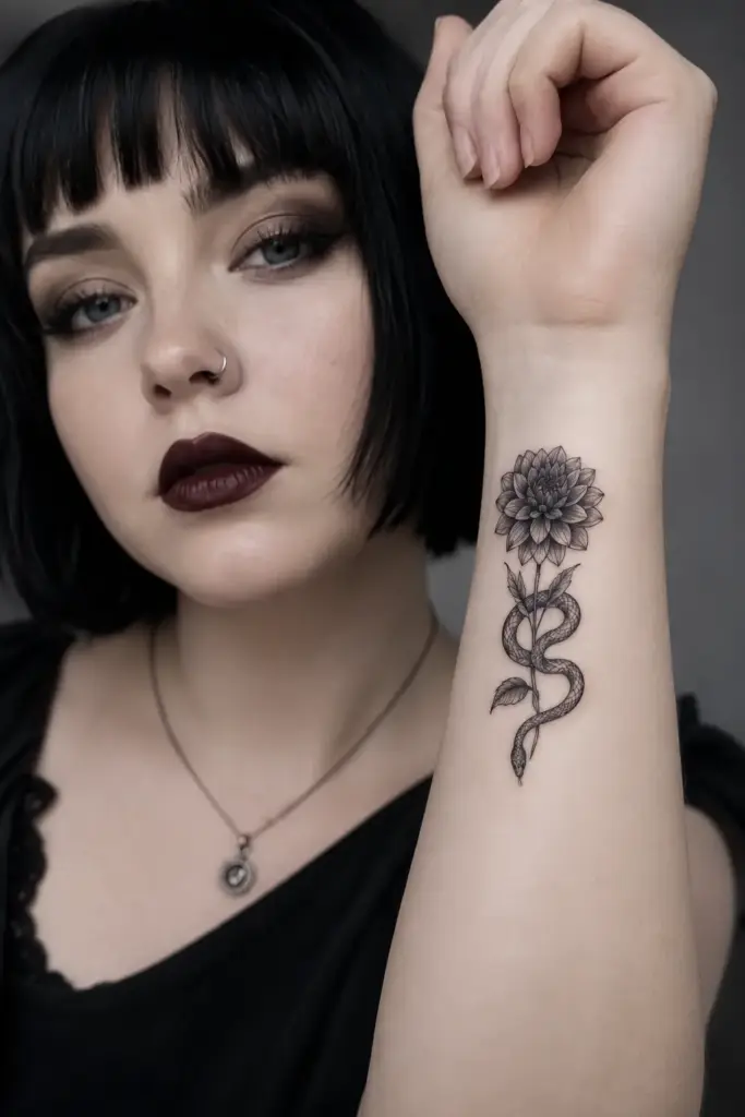 Dahlia Serpent Wrist Tattoo
