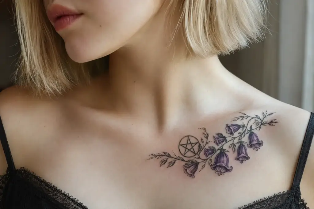 Foxglove Pentagram Collarbone Tattoo