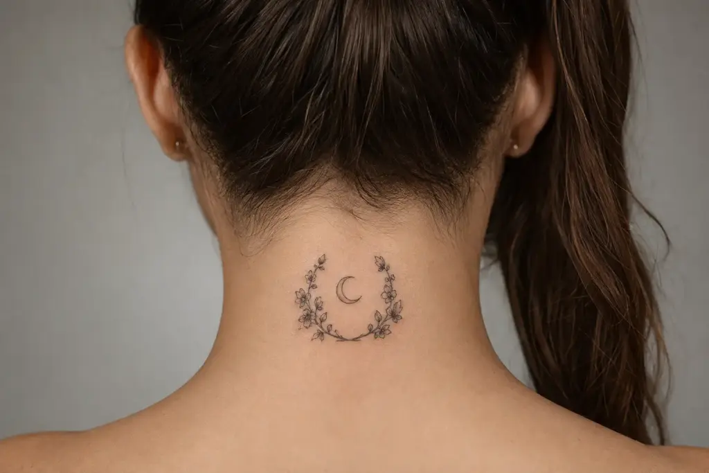 Moonflower Wreath Nape Tattoo